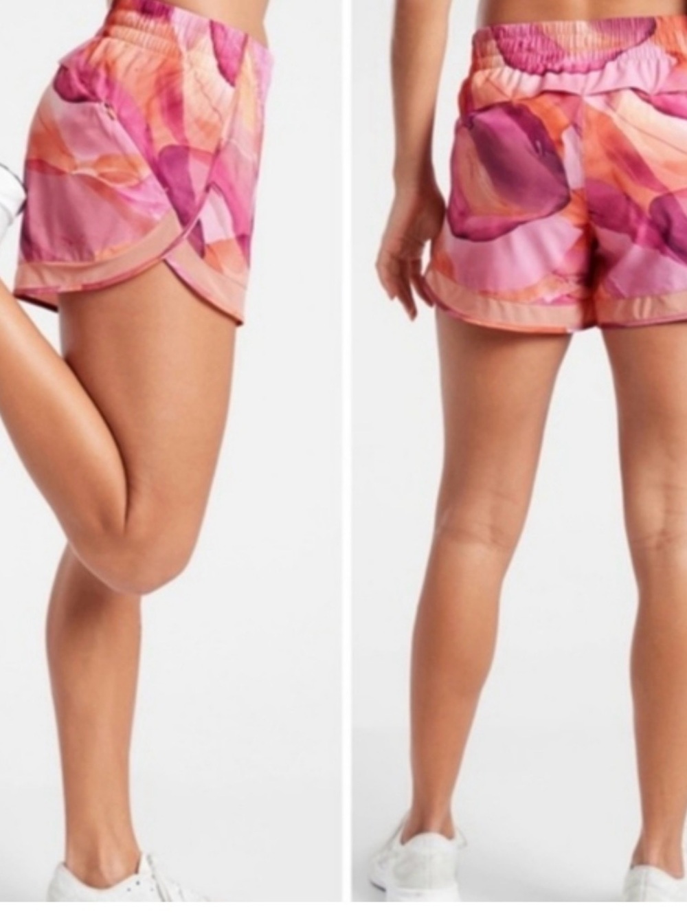 Athleta Pink and Orange Floral Running Shorts